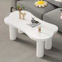 Couchtisch moderner kreativer Design 113cm Länge unregelmäßiger Knochenform MDF-Tischplatte mit Filzunterlage Weiß(m-5)