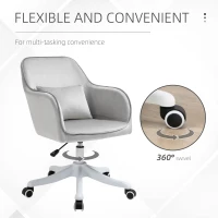 Vinsetto Velvet Office Chair, Desk Chair, Makeup Vanity Chair with Massage Lumbar Pillow and Rolling Wheels for Bedroom and Home, Grey(m-6)