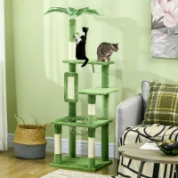 PawHut 142cm Cat Tree Tower, with Scratching Post, Hammock, Toy Ball, Platforms - Green(m-2)