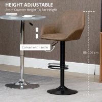HOMCOM Adjustable Bar Stools Set of 2, Swivel Barstools with Footrest and Backrest, PU Leather and Steel Base, for Kitchen Counter and Dining Room, Dark Brown(m-5)