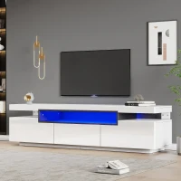 Fernsehschrank für TV 70-79 Zoll mit LED-Beleuchtung und 3 Schubladen, Weiß(m-4)