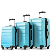28" 4-Wheel ABS Hard Shell Travel Trolley Suitcase with Adjustable Handle, Luggage with Secure Lock, 52L × 32W × 78H cm, Skyblue(m-11)
