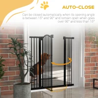 PawHut Pressure Fit Dog Stair Gate No Drilling Safety Gate Auto Close for Doorways, Hallways, 74-100cm Adjustable, 94cm Tall, Black(m-5)