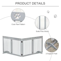 PawHut Freestanding Pet Gate 4 Panel Folding Wooden Dog Barrier w/ Support Feet(m-6)