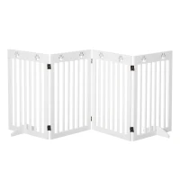 PawHut Wooden Pet Gate Foldable Freestanding Dog Safety Barrier w/ Support Feet(m-1)