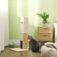 PawHut Jute Cat Scratching Post w/ Carpet Base Hanging Toy - Beige(m-10)
