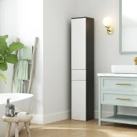 Kleankin Coloană de Baie Înaltă, Mobilier cu 2 Dulapuri, Sertar și Rafturi Reglabile din Lemn, 30x28x180 cm, Negru(m-7)