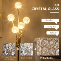 HOMCOM Crystal Floor Lamps for Living Room Bedroom with 5 Light, Modern Upright Standing Lamp, 34x25x156cm, Gold Tone(m-4)