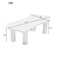 Couchtisch moderner kreativer Design 113cm Länge unregelmäßiger Knochenform MDF-Tischplatte mit Filzunterlage Weiß(m-3)