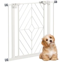 PawHut Pressure Fit Stair Gate, Dog Gate, with Auto Closing Door, Double Locking, Easy Installation, Openings 74-80cm - White(m-1)