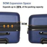 24" 4-Wheel ABS Hard Shell Travel Trolley Suitcase with Extendable Function, Luggage with Secure Lock, 45L × 28W × 69H cm, Deep Blue(m-7)