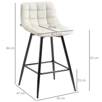 HOMCOM Conjunto de 2 Bancos de Bar com Encosto e Apoio para os Pés Bancos Altos Acolchoados Estilo Nórdico  45x47x84 cm Creme(m-3)