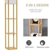 HOMCOM 3-Tier Floor Lamp, Floor Light with Storage Shelf, Reading Standing Lamp for Living Room, Bedroom, Kitchen, Dining Room, Office, Dorm, 160cm, Natural(m-5)