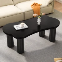 Unregelmäßiger Couchtisch in Knochenform, MDF-Tischplatte und PVC-Beine, mit Filzunterlage,Schwarz(m-1)