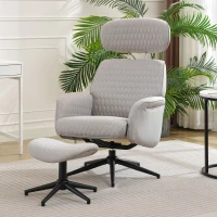 Relaxsessel mit Hocker, Verstellbarer Sessel mit Fußhocker, Höheverstellbare Kopfstütze, 50x51cm, Grau(m-5)