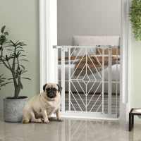 PawHut Pressure Fit Stair Gate, Dog Gate, with Auto Closing Door, Double Locking, Easy Installation, Openings 74-80cm - White(m-10)