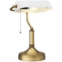 HOMCOM Banker's Desk Lamp with Antique Bronze Tone Base, Table Lamp with White Glass Shade for Home Office, White(m-1)