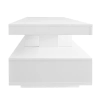 Table basse blanc brillant avec 4 inserts en verre, 2 tiroirs et 2 compartiments ouverts,Blanc(m-10)