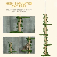 PawHut 242cm Adjustable Floor-To-Ceiling Cat Tree, with Artificial Decoration, Perches, Anti-Slip Kit - Green(m-4)