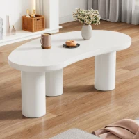 Couchtisch 107 cm Länge MDF modern künstlerischer PVC-Beine mit Filzunterlage für Wohnzimmer Weiß(m-5)