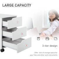 HOMCOM 3 Drawer Mobile File Cabinet, Vertical Filing Cabinet with Wheels for Home Office, White(m-4)