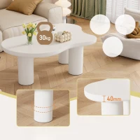 Table basse irrégulière en forme de nuage, plateau en MDF et pieds en PVC, avec sous-couche en feutre, Blanc(m-6)