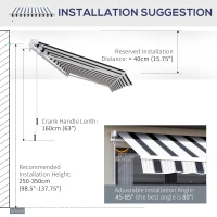 Outsunny Manual Retractable Awning, 2.5x2 m-Dark Blue/White Stripes(m-8)