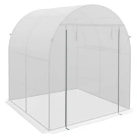Outsunny Walk in Polytunnel Greenhouse, Green House for Garden with Roll-up Window and Door, 1.8 x 1.8 x 2 m, White(m-11)