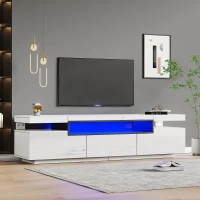 Mobile TV Moderno Lucido con LED a 16 Colori, 3 Cassetti, Apertura Silenziosa e Fluida, 160x39x42 cm, Bianco(m-5)