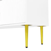 Mobile TV Moderno con Gambe e Maniglie Dorate, Ante Pratiche in Design a Scanalature e Vetro Curvo, 170×35×50 cm, Bianco(m-9)