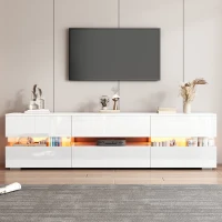 Moderno mobile TV lucido con illuminazione LED, 2 ante, 1 cassetto, vano aperto, apertura a pressione, Bianco(m-1)
