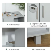 PawHut Wooden Cat Litter Box Enclosure & House with Nightstand/End Table Design, Scratcher, & Magnetic Doors, Grey(m-6)