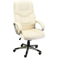HOMCOM Home Office Chair High Back Computer Desk Chair with Faux Leather Adjustable Height Rocking Function Cream White(m-11)