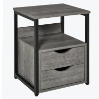 HOMCOM Industrial Side Table with Drawer, Sofa Table, Bedside Cabinet with Storage Shelf, Slim Nightstand for Living Room, Bedroom, Grey(m-1)