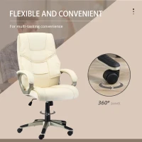 HOMCOM Home Office Chair High Back Computer Desk Chair with Faux Leather Adjustable Height Rocking Function Cream White(m-6)