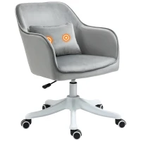 Vinsetto Velvet Office Chair, Desk Chair, Makeup Vanity Chair with Massage Lumbar Pillow and Rolling Wheels for Bedroom and Home, Grey(m-11)