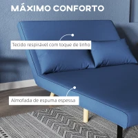 HOMCOM Sofá Cama de 2 Lugares Dobrável Estofado em Linho com Encosto Ajustável em 5 Posições e 2 Almofadas 120x75x85 cm Azul Escuro(m-6)
