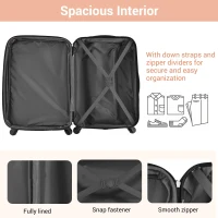 24" 4-Wheel ABS Hard Shell Travel Trolley Suitcase with Extendable Function, Luggage with Secure Lock, 45L × 28W × 69H cm, Pink(m-9)