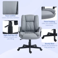 HOMCOM Office Chair, Faux Leather Computer Desk Chair, Mid Back Executive Chair with Adjustable Height and Swivel Rolling Wheels for Home Study, Light Grey(m-7)