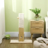 PawHut Jute Cat Scratching Post w/ Carpet Base Hanging Toy - Beige(m-7)