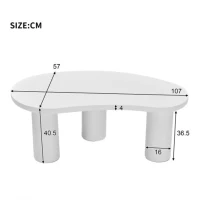 Couchtisch 107 cm Länge MDF modern künstlerischer PVC-Beine mit Filzunterlage für Wohnzimmer Weiß(m-3)