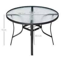 Outsunny 106cm Round Garden Dining Table with Parasol Hole Tempered Glass Top Steel Frame(m-3)
