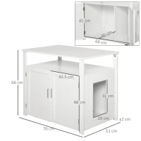 PawHut Wooden Cat Litter Box Enclosure Furniture with Adjustable Interior Wall & Large Tabletop for Nightstand, White(m-3)