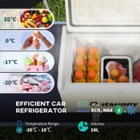 Outsunny 16L Portable Car Fridge, -20℃ to 10℃ Adjustable Temperature - Khaki/Grey(m-4)