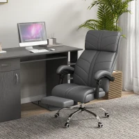 Vinsetto High Back Vibration Massage Office Chair, Heated Reclining PU Leather Computer Chair with Footrest, Grey(m-2)