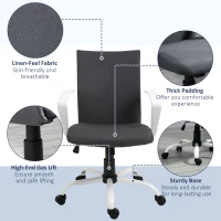 Vinsetto Office Chair Linen Swivel Computer Desk Chair Home Study Task Chair with Wheels, Arm, Adjustable Height, Dark Grey(m-7)