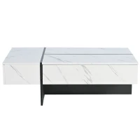 Tavolino da Salotto Moderno con 3 Cassetti e Illuminazione LED, Elegante Motivo Marmo, Gambe Irregolare, 105x60x35 cm, Bianco(m-2)