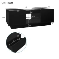 Table basse noire avec revêtement en verre, éclairage LED, contrôle par application,Noir(m-3)