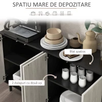 HOMCOM Bufet Modern cu 2 Dulapuri și Raft Reglabil, Mobilier Bucătărie cu 4 Uși și Picioare din Pin, 121x37x75 cm, Negru(m-4)