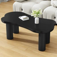Table basse irrégulière en forme d'os, plateau en MDF et pieds en PVC, avec sous-couche en feutre, Noir(m-5)